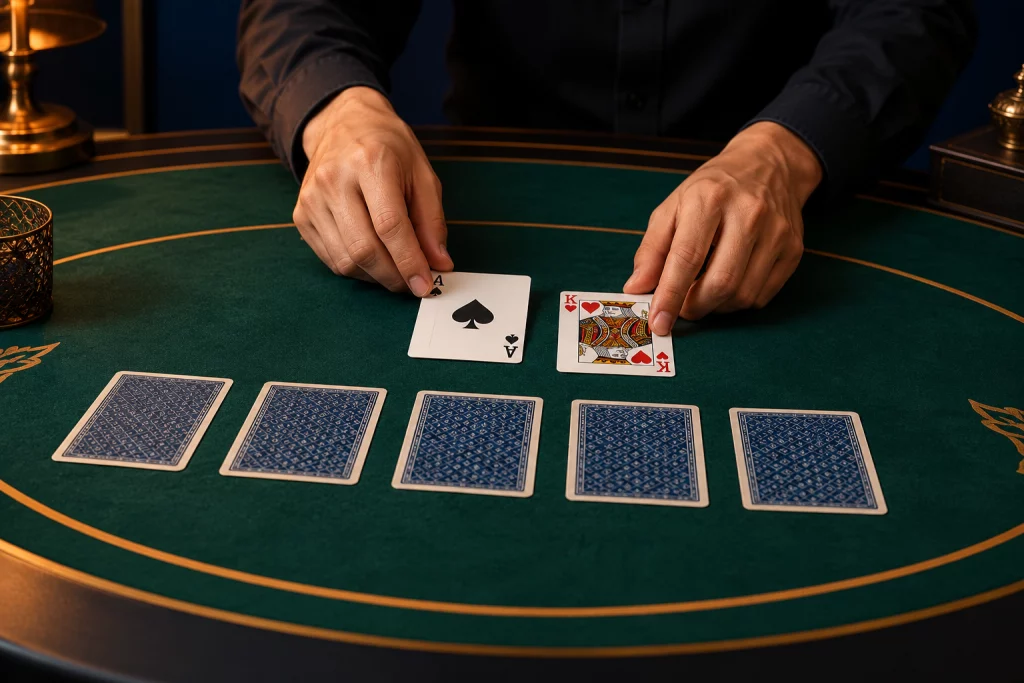 Editorial card-table illustration for the Bizzo rules guide